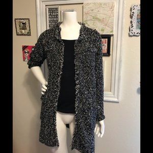 Ann Taylor Long Black and White Cardigan Sweater with Frayed edges